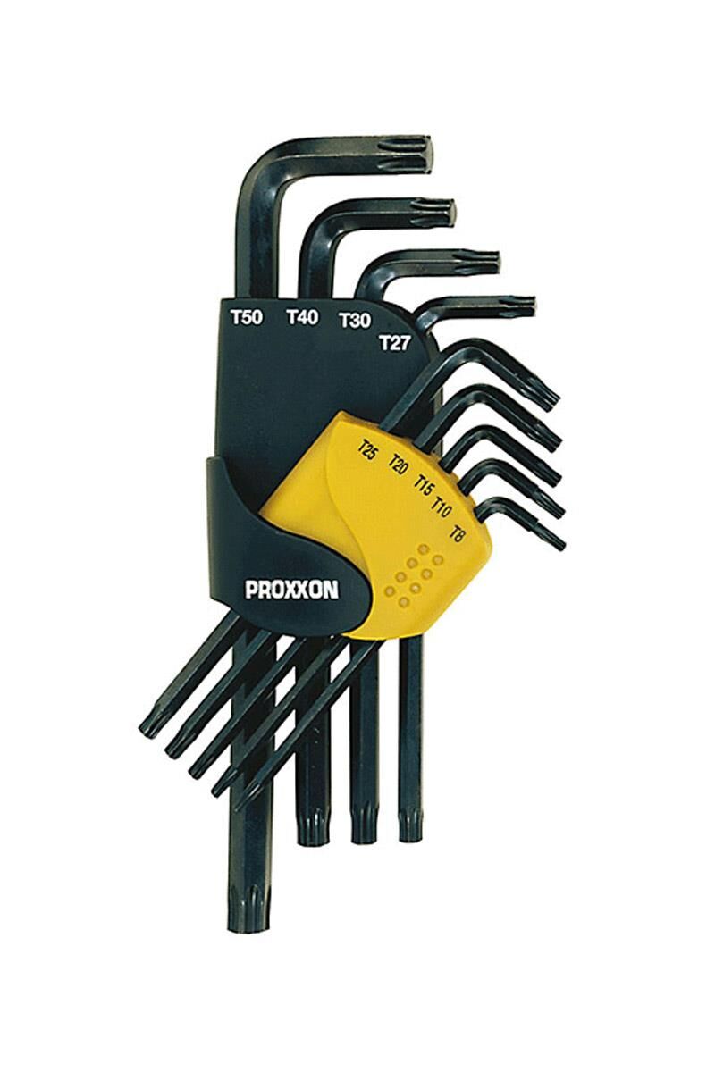 Proxxon 23944 9 Parça Torx Allen Takımı (T8 - T50 Arası Ölçüler - L Tipi Tasarım - Nikel-Krom Kaplama - Tutuculu Plastik Klips) - 23944