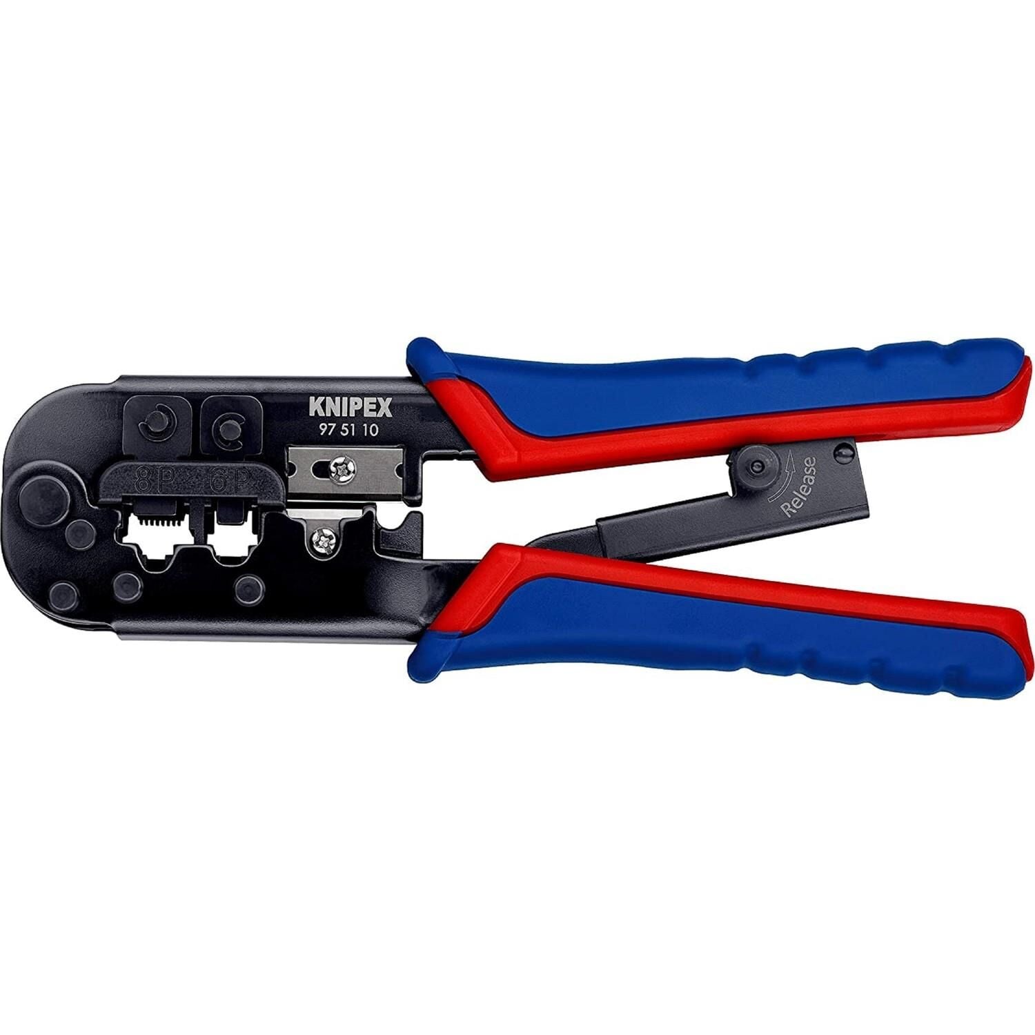 Knipex 97 51 10 Telefon ve Veri Jakı Sıkma Pensesi (190 mm - RJ11/RJ12 ve RJ45 Uyumlu - Kesme ve Sıyırma Fonksiyonlu - Karartılmış)