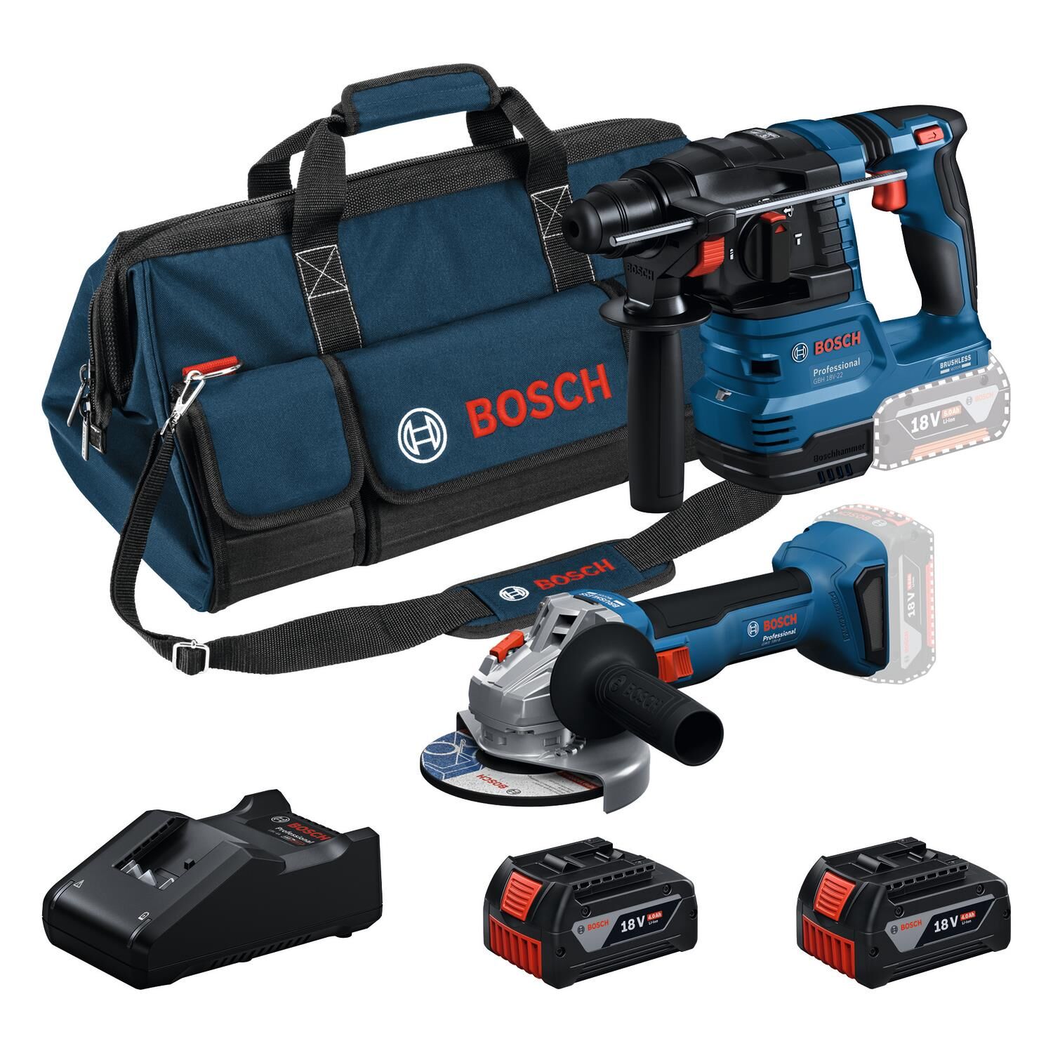 Bosch GBH 185-LI + Bosch GWS 18V-8 + 2x4.0Ah 0615V0003C