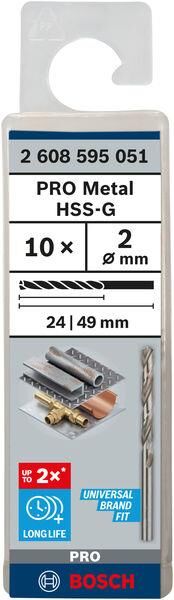 Bosch HSS-G Metal Matkap Ucu (2 mm x 24 mm x 49 mm - 10'lu Paket) - 2608595051
