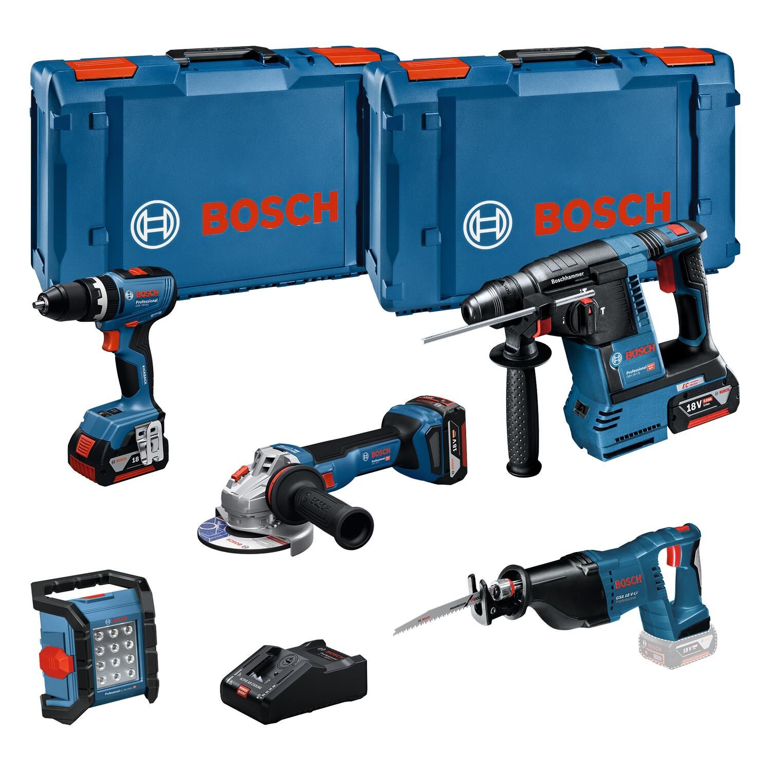 Bosch 5'li Makine Seti (GSB 18V-65 + GBH 18V-26 + GWS 18V-11 + GSA 18V-LI + GLI 18V-1200 C) 3x5.0Ah - 0615A5007S