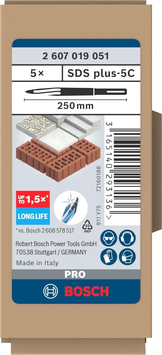 Bosch Sivri Keski SDS-Plus Longlife 250 mm 5'li
