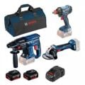 Bosch GDX 180-LI + GBH 180-LI + GWS 180-LI Akülü Üçlü Makine Seti (18V - 2x4.0 Ah Akülü) - 0615990M56