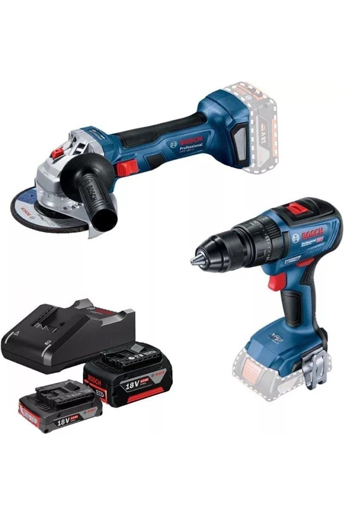 Bosch GWS 180-LI ve GSB 18V-50 Akülü İkili Makine Seti (18V - 1x2.0 Ah + 1x4.0 Ah Çift Akülü - Kömürsüz Motor) - 0615990M8S