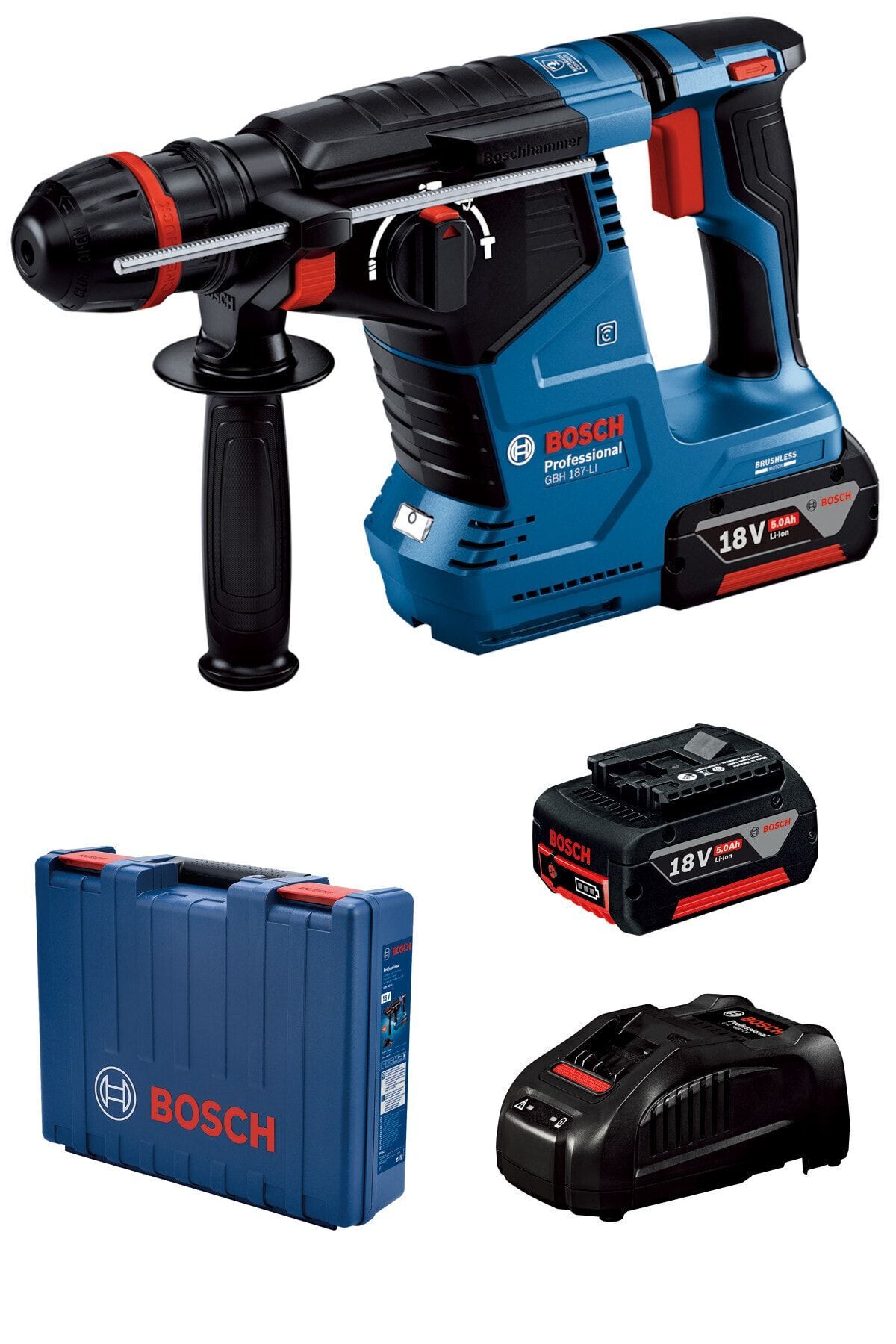 Bosch GBH 187-LI One Chuck Akülü Kırıcı Delici (18V - 2 x 5.0 Ah / 2.4 Joule) - 0611923121