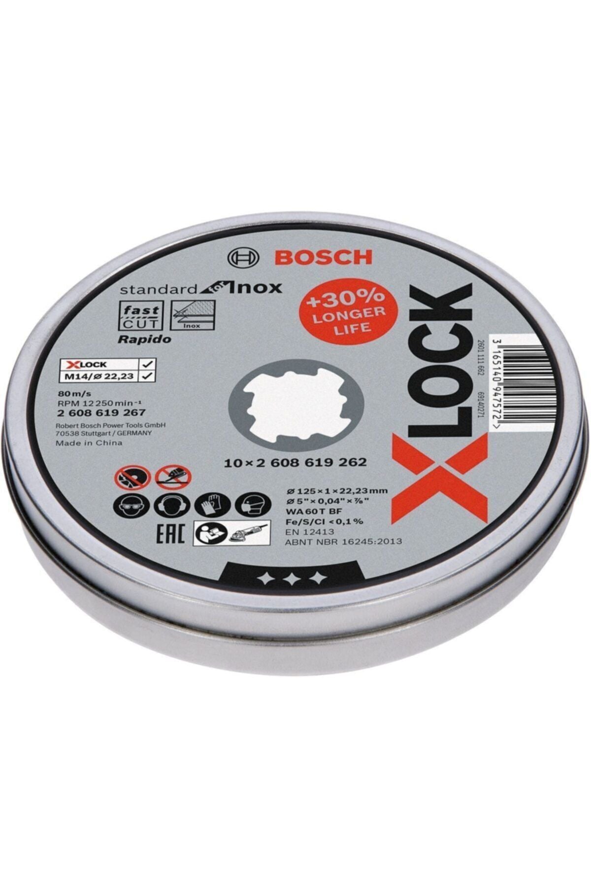 Bosch X-LOCK Standard for Inox Kesme Taşı (125 x 1 mm - Paslanmaz Çelik İçin - 10'lu Paket) - 2608619267
