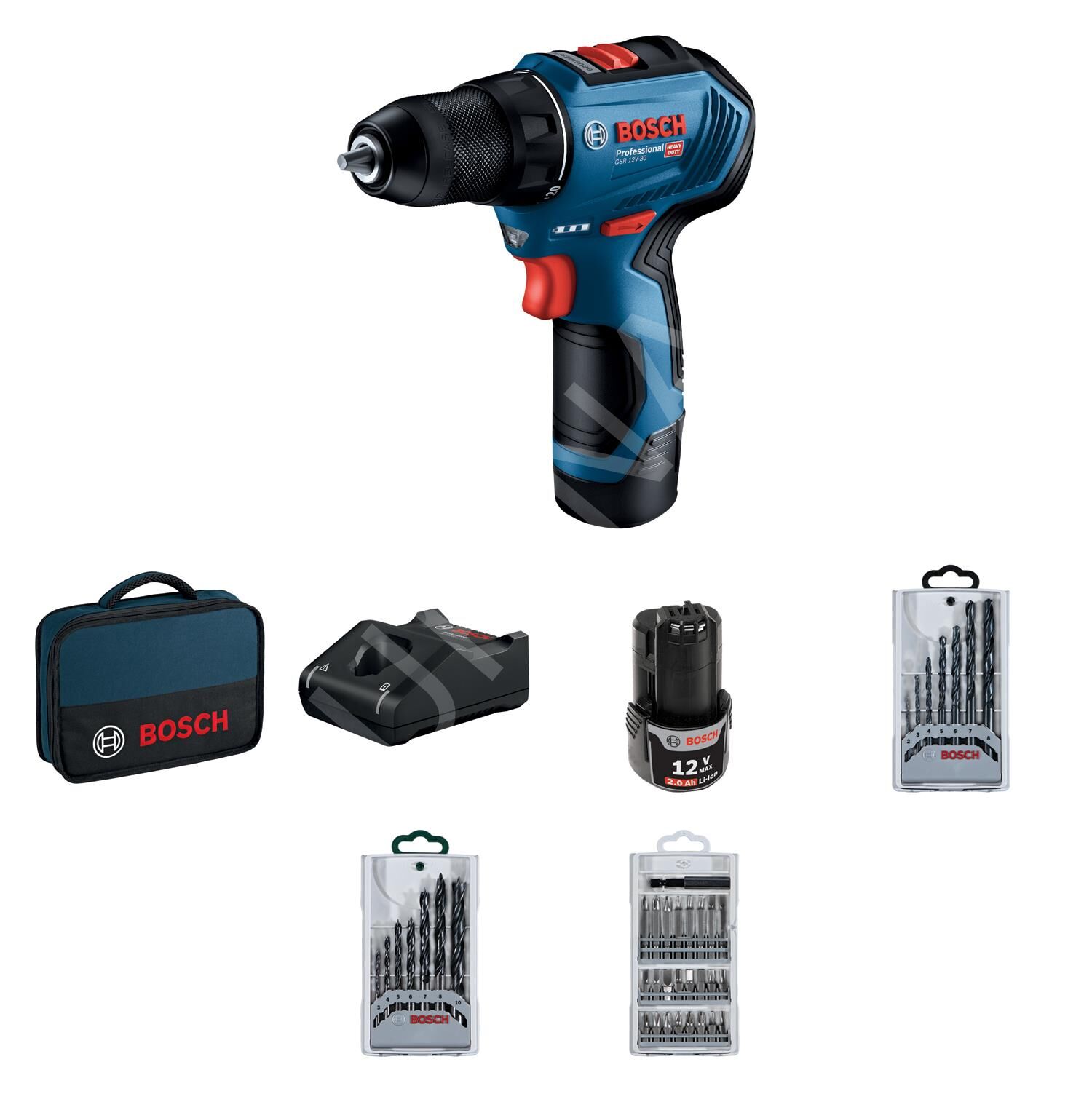Bosch GSR 12V-30 + 39 Parça Vidalama Seti 06019G9001