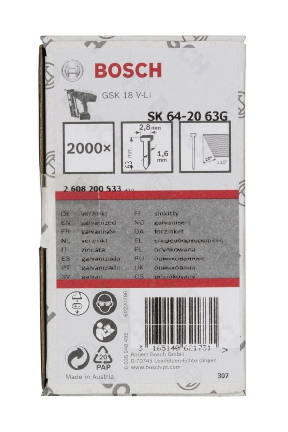 Bosch GNH 18v-64 M Uyumlu Başsız Çivi 63mm 2000 Ad