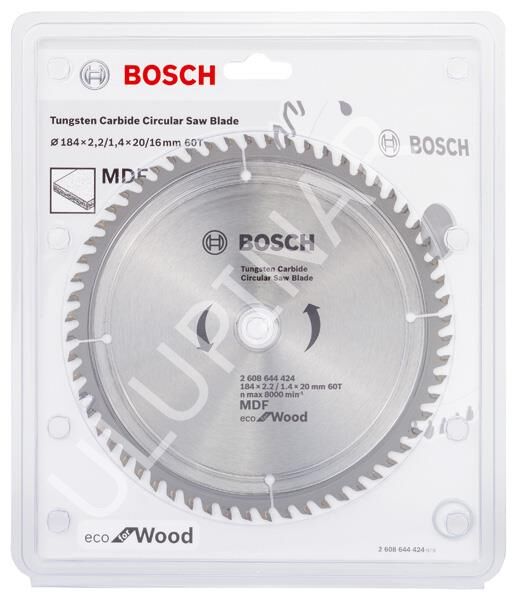 Bosch Eco for Wood Daire Testere Bıçağı (184 mm Çap - 20 mm Göbek Çapı - 60 Diş - Hassas Kesim Profili - Ahşap Uyumluluğu) - 2608644424