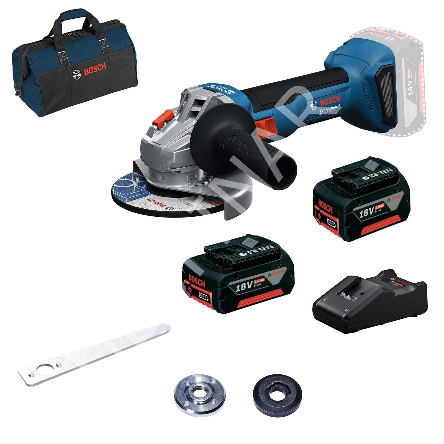 Bosch GWS 18V-8 2x4.0Ah+Kanvas Çantalı Çift Akülü Taşlama Makinası