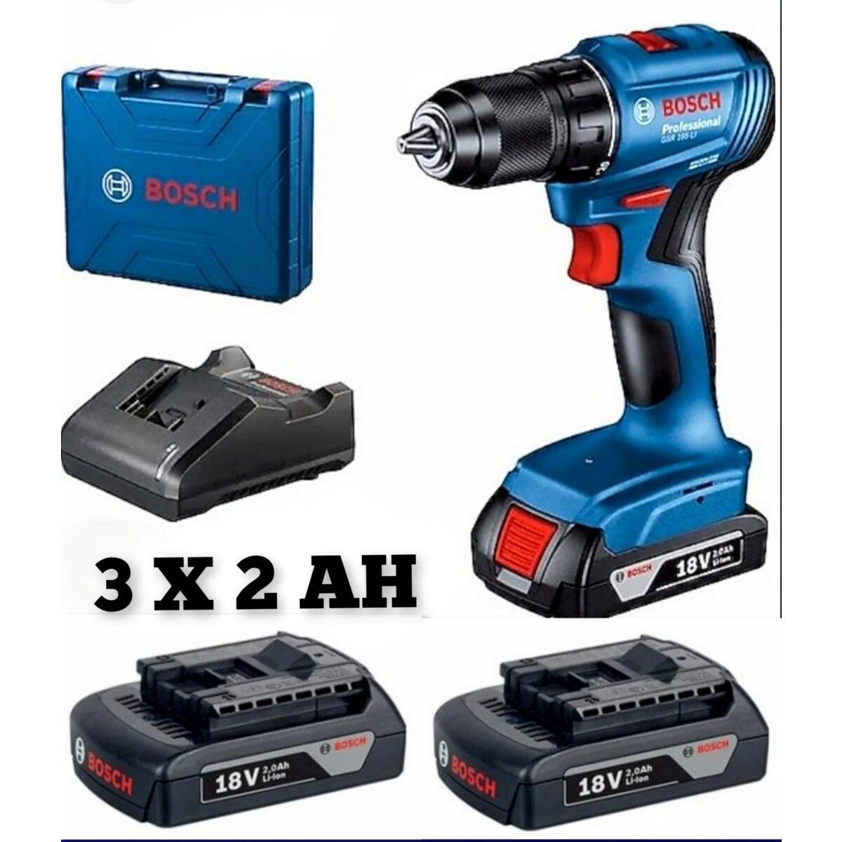 Bosch GSB 185-LI Akülü Darbeli Delme ve Vidalama Makinesi (3 x 2,0 Ah + GAL 18V-20 + Çanta) - 06019K3101-SET