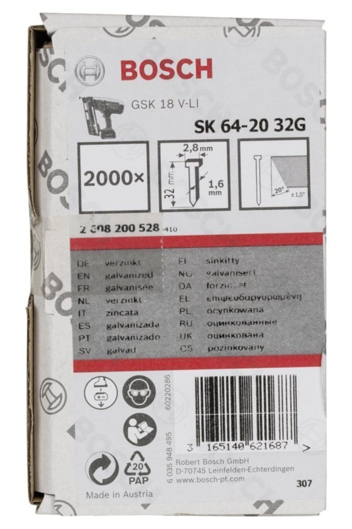 Bosch GNH 18V-64 M Uyumlu Başsız Çivi (32 mm / 2000 Adet) - 2608200528
