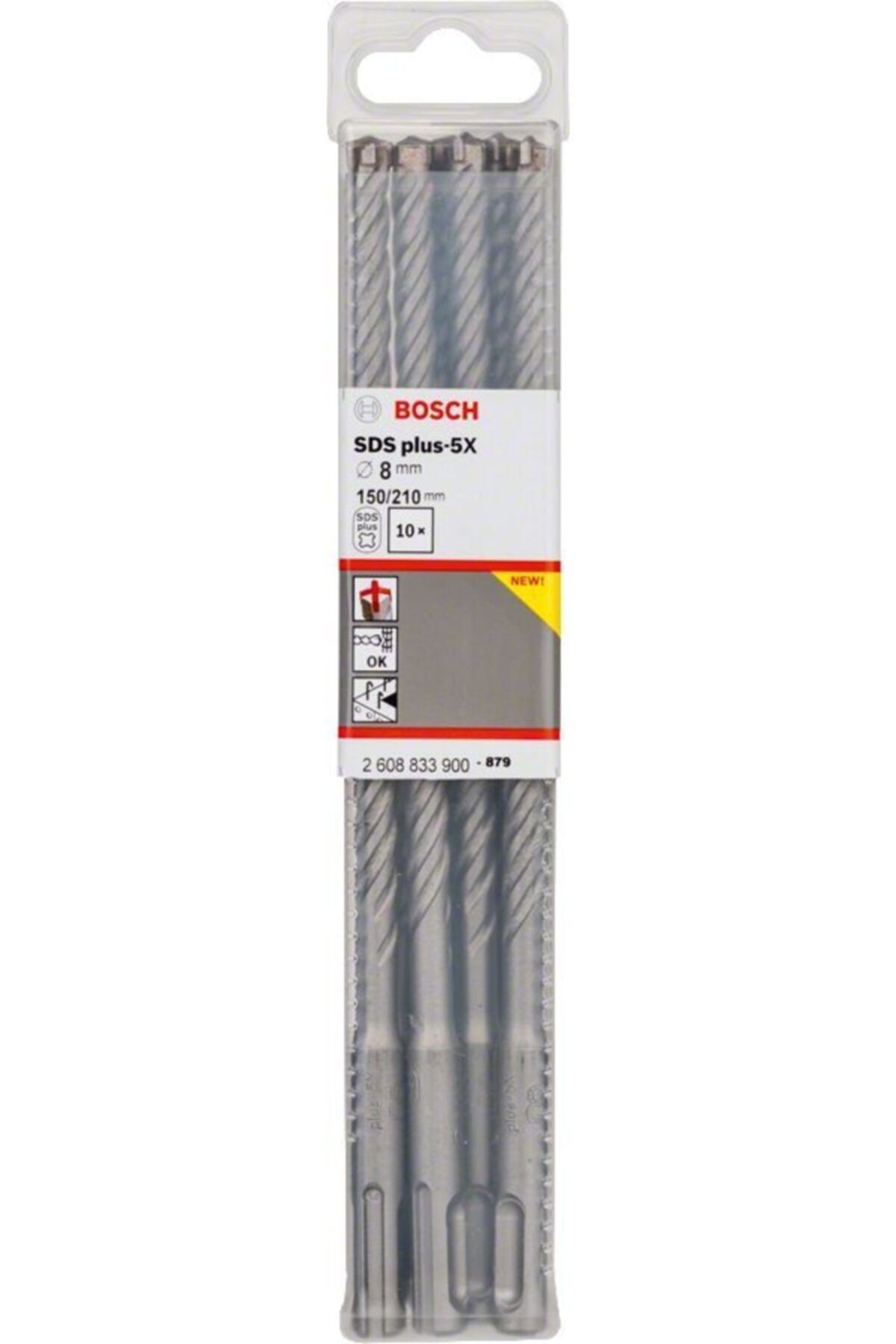 Bosch SDS Plus-5X Darbeli Matkap Ucu (8 x 210 mm - 10'lu Paket) - 2608833900
