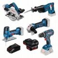 Bosch Professional 18V System Combo Kit: GSR 18V-28 + GST 18V-LI S + GWS 18-125V-LI + GKS 18 V-LI + GSA 18V-LI (3x 4.0Ah akü, şarj cihazı GAL 1860 CV, alet çantası) - 0615990K6N