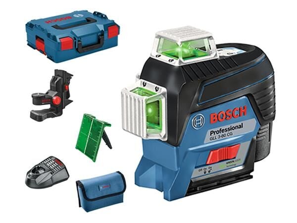 Bosch GLL 3-80 CG Çizgi Lazeri (Yeşil Lazer - 120 m Çalışma Aralığı + BM 1 Tutucu + 12V 2.0 Ah Akü ve Şarj Cihazı) - 0601063T00