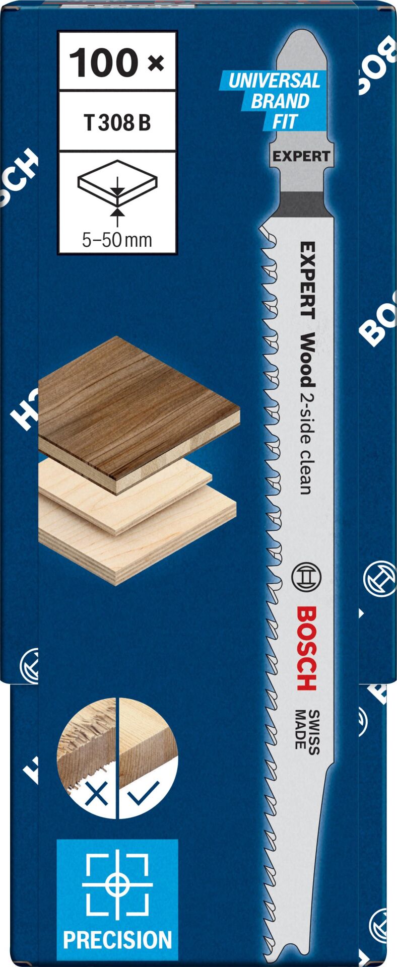 Bosch Expert 'Wood 2-side clean' T 308 B Dekupaj Testere Bıçağı (Ahşap İçin - 100'lü Paket) - 2608900553