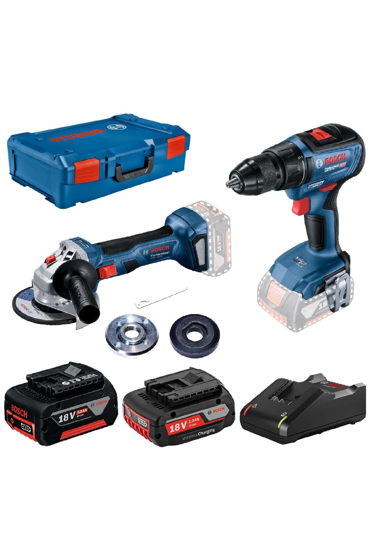 Bosch GWS 180-LI + GSR 18V-50 2'li Akülü Set (Kömürsüz - 2.0Ah + 5.0Ah Akülü) - 0601990M47