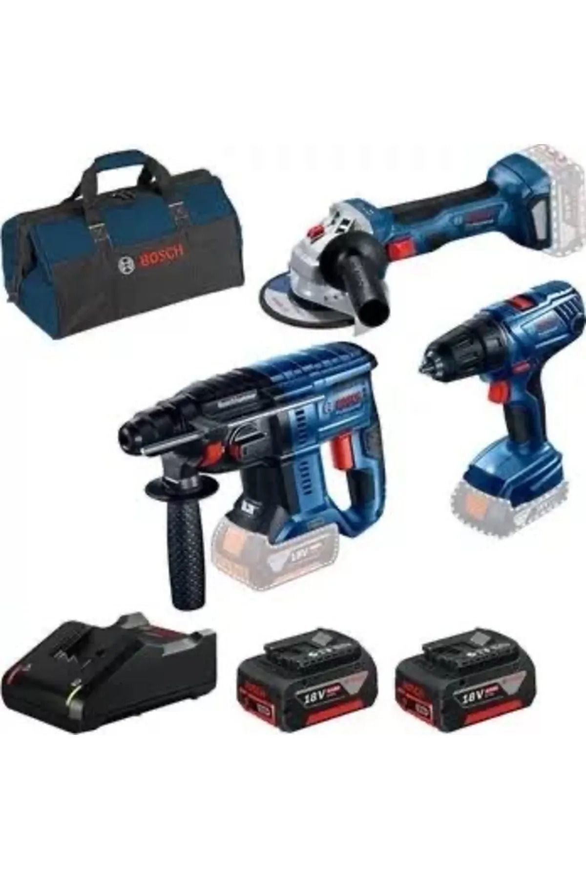 Bosch GSR 18V-50 + GBH 180-LI + GWS 180-LI Üçlü Set (2 x 4.0 Ah Akü / GAL 18V-40 Şarj Cihazı) - 0615990M3Z
