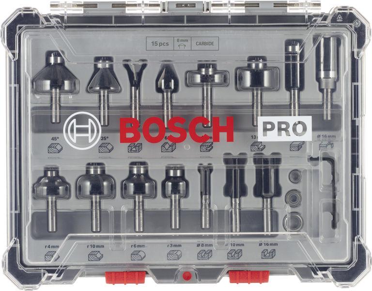 Pro Karışık Freze Ucu Seti, Şaft 8 mm, 15 parça