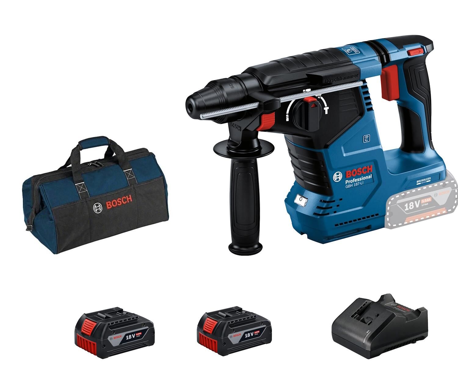 Bosch GBH 187-LI Akülü Kırıcı Delici (2 x 5.0 Ah) - 0611923020-SET